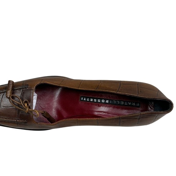 Fratelli Rossetti Pump Heel Brown Leather‎ Embossed Square Toe Women Sz EUR 38.5 - Picture 4 of 16